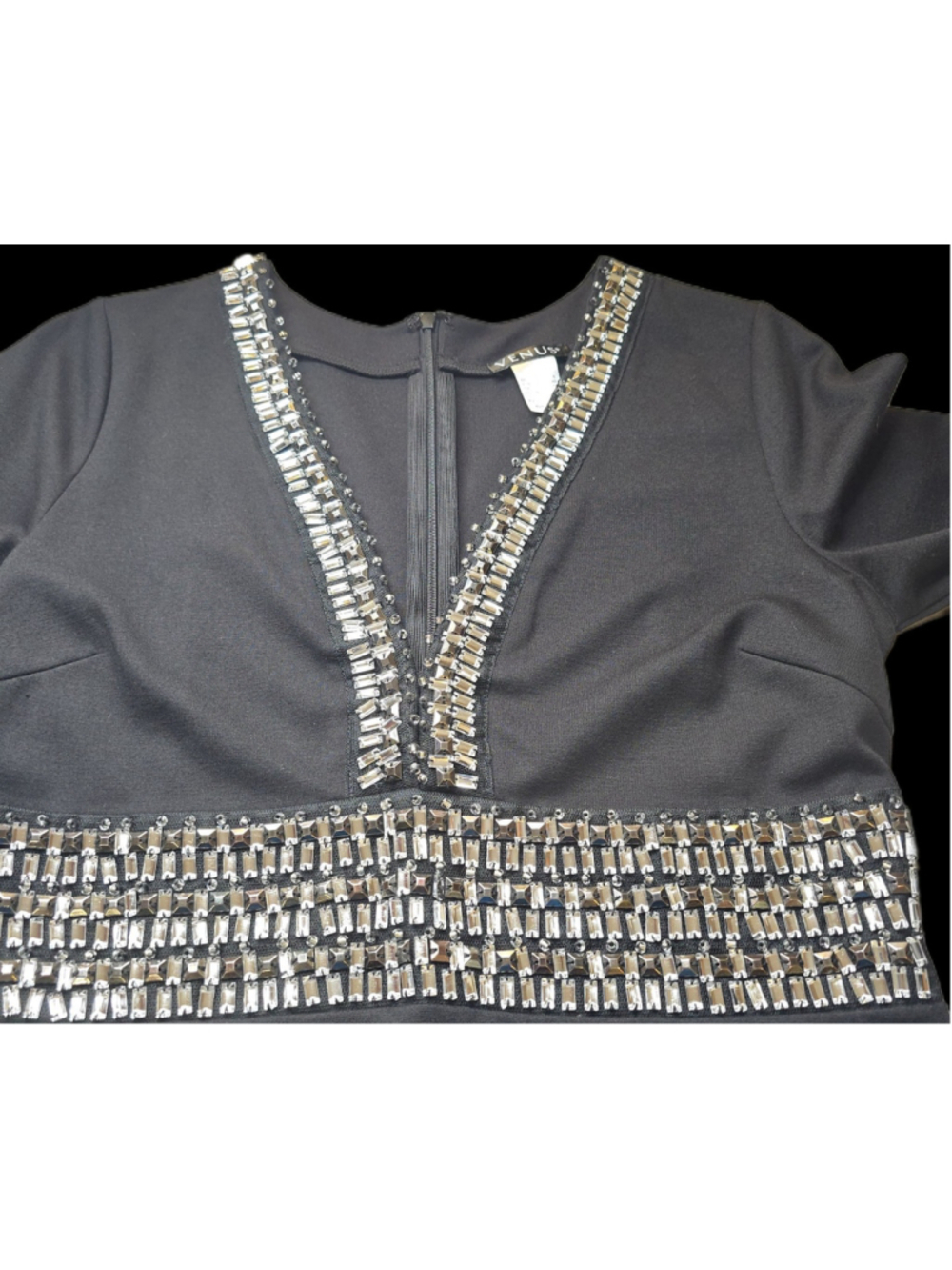 Venus Plunging Neckline Embellished Spring Wedding Guest Dress Wmns 8 Black - Picture 5 of 11